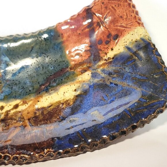 Rustic Earthenware Handmade Desert Ceramic Tray Vintage - Picture 5 of 7